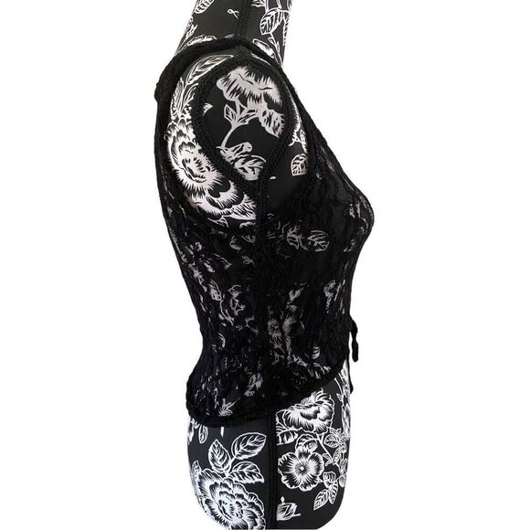 Voice Cropped Semi Sheer Lace Tank TopWide Strap Floral Sexy Rave Party - Picture 4 of 9